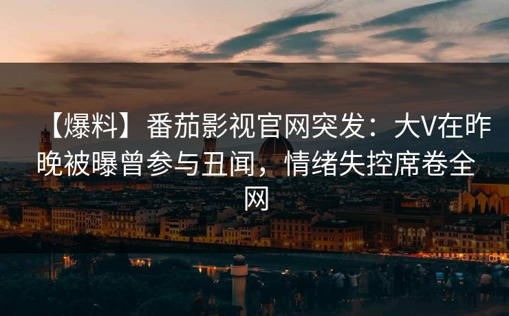 【爆料】番茄影视官网突发：大V在昨晚被曝曾参与丑闻，情绪失控席卷全网