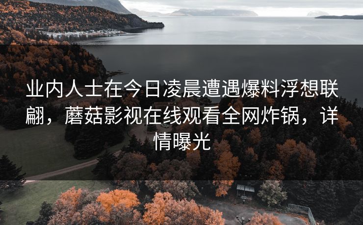 业内人士在今日凌晨遭遇爆料浮想联翩，蘑菇影视在线观看全网炸锅，详情曝光
