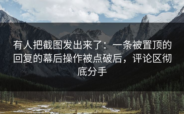 有人把截图发出来了：一条被置顶的回复的幕后操作被点破后，评论区彻底分手